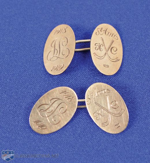 Jack Laviolettes 1918-19 St-Annes Hockey Club 14K Gold Cufflinks