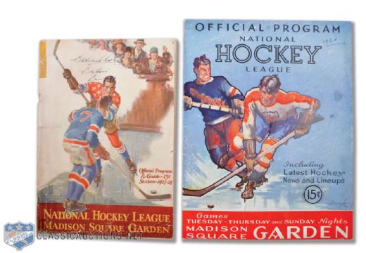 New York Rangers 1927-28 and 1934-35 Programs - One Signed by Eddie Shore!