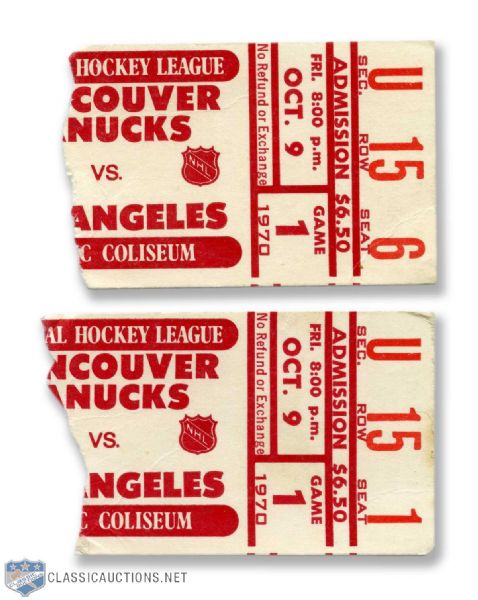 Vancouver Canucks October 9th 1970 Inaugural NHL Game Ticket Stubs (2)