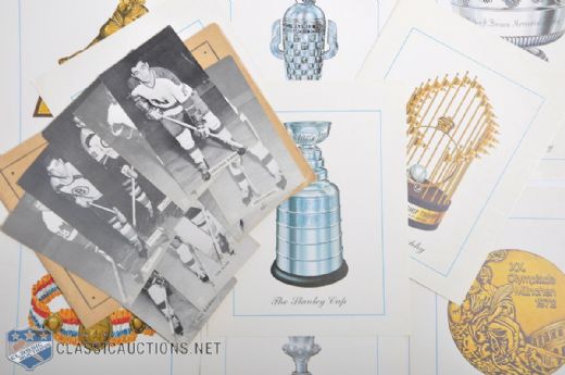 Early-1970s Sports Trophies Picture Set, 1947 Maritimes Hockey Guide and Hockey Postcards