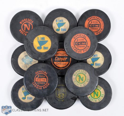 Early-1970s NHL Game and Practice Puck Collection of 13