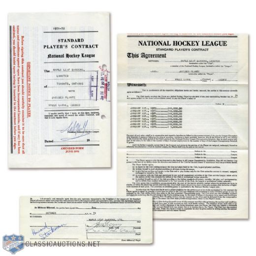 Jacques Plantes Signed 1971-72 Toronto Maple Leafs NHL Contract