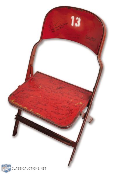 Detroit Olympia Seat Signed by 45+ with Howe, Esposito, Rocket Richard & More! Lots of HOFers!
