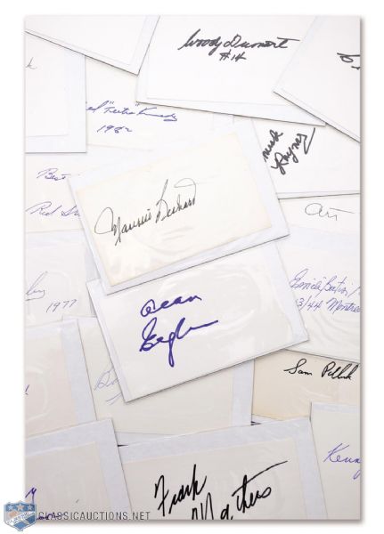 Hockey Hall of Famers Signed Index Card Collection of 98 with 27 Deceased HOFers