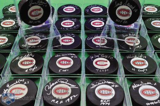 Montreal Canadiens Pre-1980 Signed Puck Collection of 38 with COAs