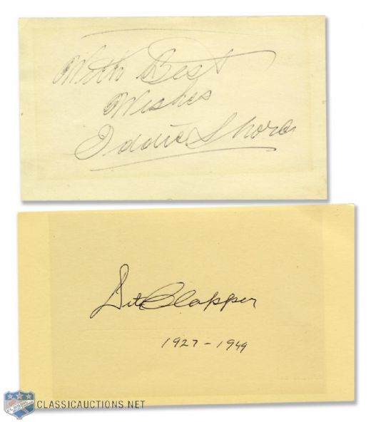 Deceased HOFers Eddie Shore and Dit Clapper Signed Index Cards