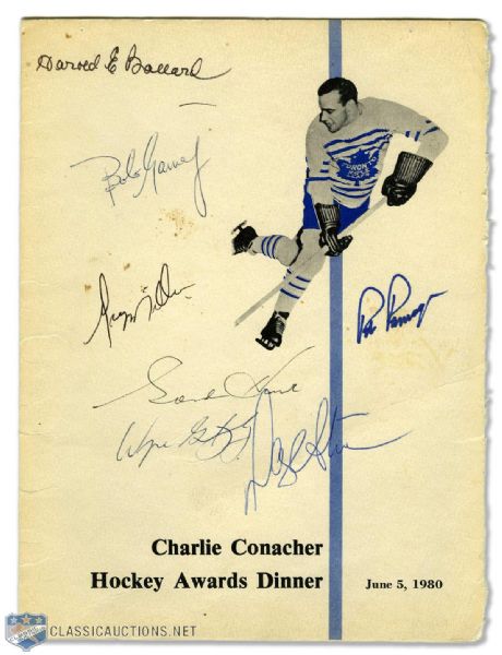 1980 Charlie Conacher Hockey Awards Dinner Program Signed by 7 with Gretzky