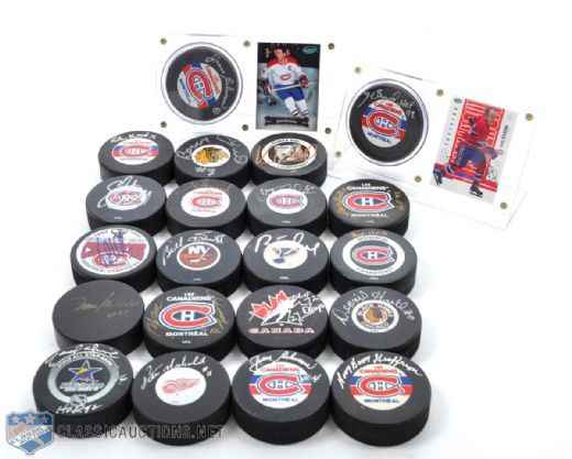 Autograph Puck and Card Collection of 47 with Lots of Montreal Canadiens