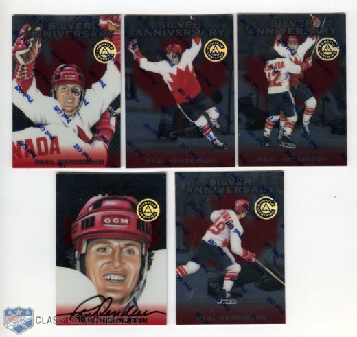 Rare 5 Card Set of Paul Henderson 1997 Pinnacle Trading Cards (25th Anniversary - Featuring the Art of Daniel Parry, with 1 Card Signed by Paul Henderson)