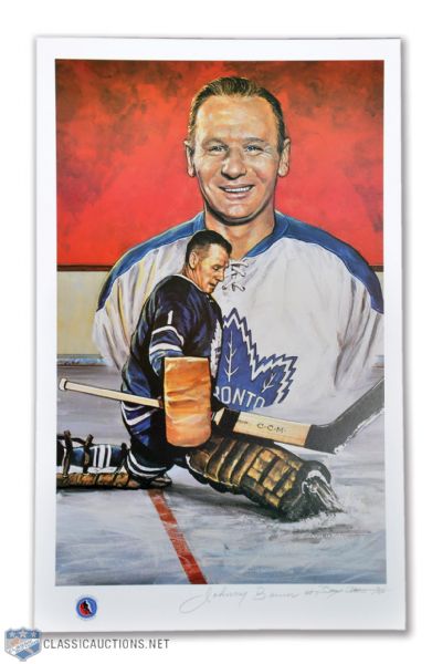 Johnny Bower Signed Limited-Edition Hockey Hall of Fame Art Print by Doug West (12 1/2" x 20")