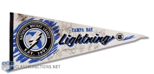 Tampa Bay Lightning Autograph Collection of 4 with Multi-Signed 1992-93 Photo and Pennant