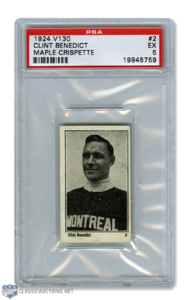 1924-25 Maple Crispette V130 Hockey Card #2 HOFer Clint "Praying Benny" Benedict - Graded PSA 5 - Highest Graded!