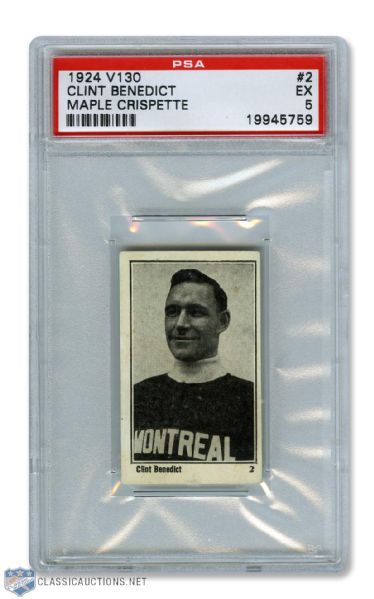 1924-25 Maple Crispette V130 Hockey Card #2 HOFer Clint "Praying Benny" Benedict - Graded PSA 5 - Highest Graded!