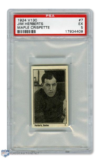 1924-25 Maple Crispette V130 Hockey Card #7 James "Sailor" Herberts RC - Graded PSA 5 - Highest Graded!