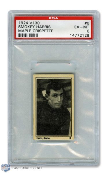 1924-25 Maple Crispette V130  Hockey Card #8 Thomas "Smokey" Harris RC - Graded PSA 6 - Highest Graded!