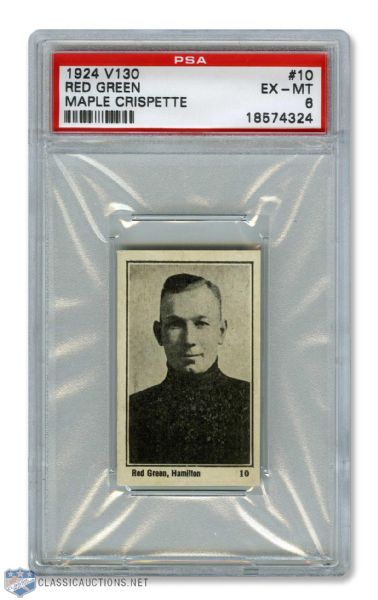 1924-25 Maple Crispette V130  Hockey Card #10 Redvers "Red" Green - Graded PSA 6 - Highest Graded!