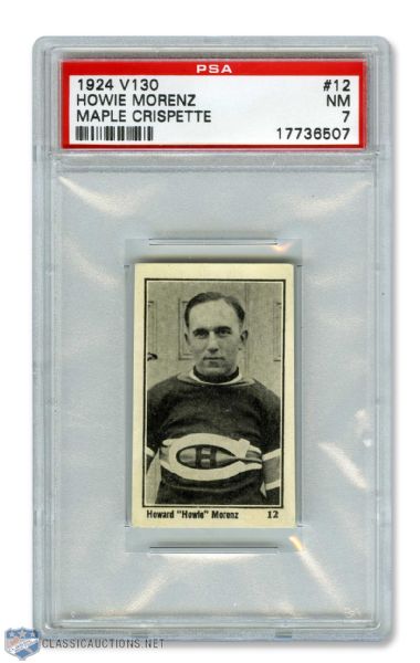 1924-25 Maple Crispette V130  Hockey Card #12 HOFer Howie "The Stratford Streak" Morenz - Graded PSA 7 - Highest Graded!