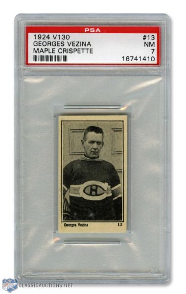1924-25 Maple Crispette V130  Hockey Card #13 HOFer Georges "Chicoutimi Cucumber" Vezina - Graded PSA 7 - Highest Graded!
