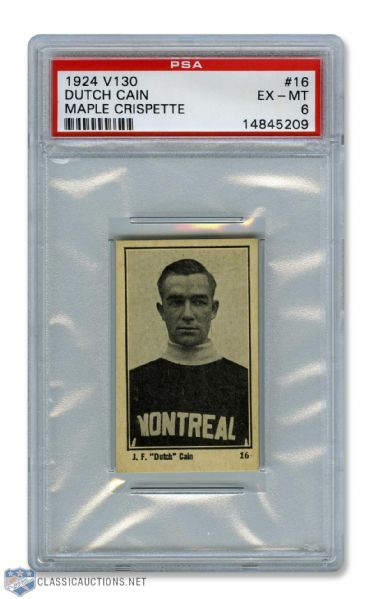 1924-25 Maple Crispette V130  Hockey Card #16 Jim "Dutch" Cain RC - Graded PSA 6 - Highest Graded!