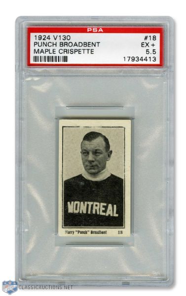 1924-25 Maple Crispette V130 Hockey Card #18 HOFer Harry "Punch" Broadbent - Graded PSA 5.5 - Highest Graded!