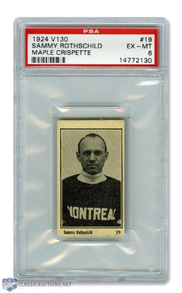 1924-25 Maple Crispette V130 Hockey Card #19 Samuel "Sammy" Rothschild RC - Graded PSA 6 - Highest Graded!