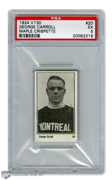 1924-25 Maple Crispette V130  Hockey Card #20 George Carroll RC - Graded PSA 5 - Highest Graded!