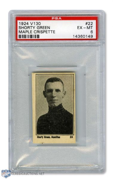 1924-25 Maple Crispette V130  Hockey Card #22 HOFer Wilfred "Shorty" Green - Graded PSA 6 - Highest Graded!