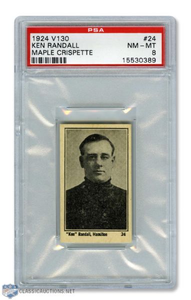 1924-25 Maple Crispette V130  hockey Card #24 Ken Randall - Graded PSA 8 - Highest Graded!