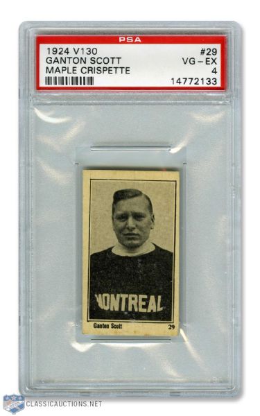 1924-25 Maple Crispette V130  Hockey Card #29 Ganton Scott RC - Graded PSA 4 - Highest Graded!