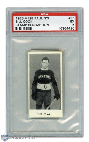 1923-24 Paulins Candy V128  Hockey Card #35 HOFer Bill Cook (Stamp) - Graded PSA 5