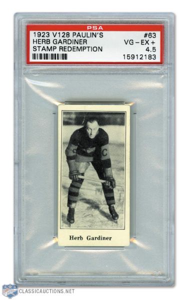 1923-24 Paulins Candy V128  Hockey Card #63 HOFer Herb Gardiner (Stamp) - Graded PSA 4.5