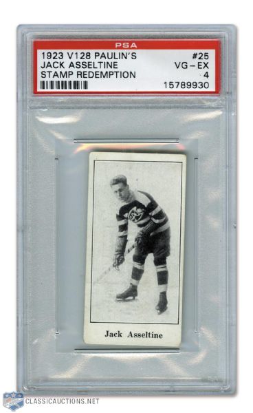 1923-24 Paulins Candy V128 Hockey Card #25 Jack Asseltine (Stamp) - Graded PSA 4 - Highest Graded!