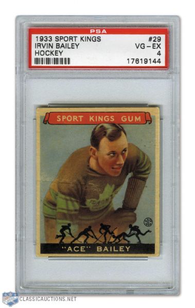 1933-34 Goudey Sport Kings Hockey Card #29 HOFer Ace Bailey - Graded PSA 4