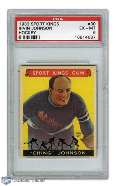 1933-34 Goudey Sport Kings Hockey Card  #30 HOFer Ching Johnson - Graded PSA 6