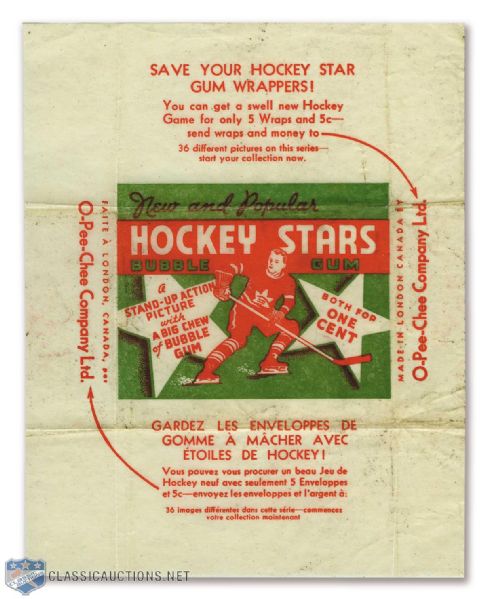1936-37 O-Pee-Chee "Series D" Hockey Card Wrapper