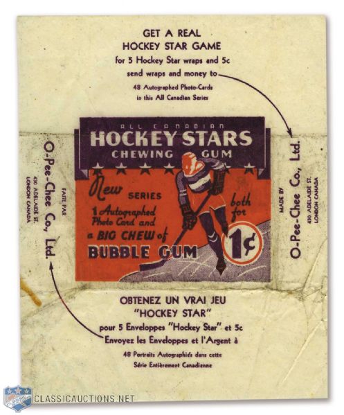 1937-38 O-Pee-Chee "Series E" Hockey Card Wrapper