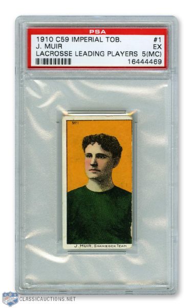 1910-11 Imperial Tobacco C59 Lacrosse Card #1 J. Muir RC - Graded PSA 5 (MC)