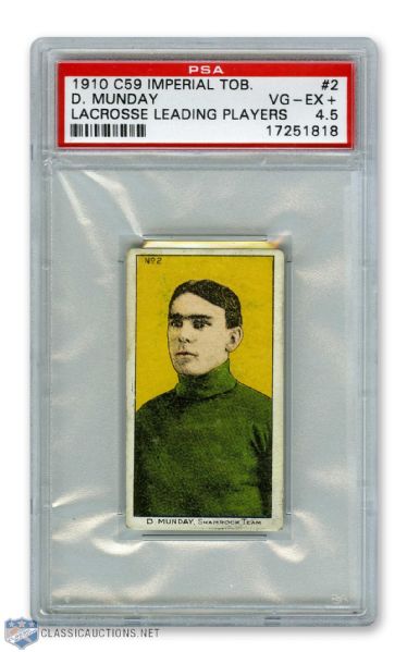 1910-11 Imperial Tobacco C59  Lacrosse Card #2 Jimmy D. Munday RC - Graded PSA 4.5