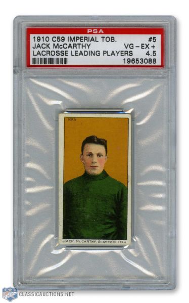 1910-11 Imperial Tobacco C59  Lacrosse Card #5 Jack McCarthy RC - Graded PSA 4.5