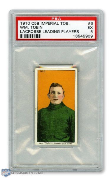 1910-11 Imperial Tobacco C59  Lacrosse  Card #6 William "Bill" Tobin RC - Graded PSA 5