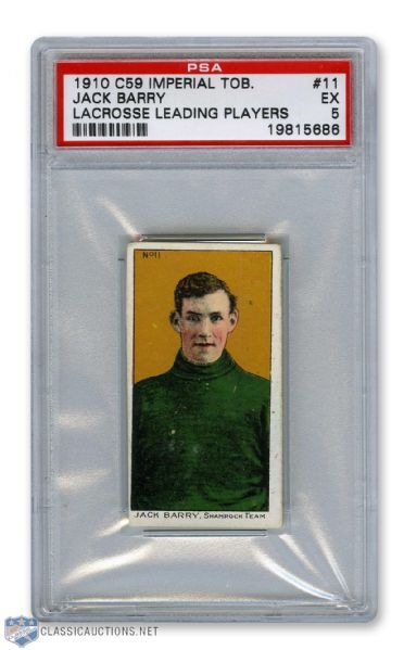 1910-11 Imperial Tobacco C59 Lacrosse Card #11 Jack Barry RC - Graded PSA 5 - Highest Graded!