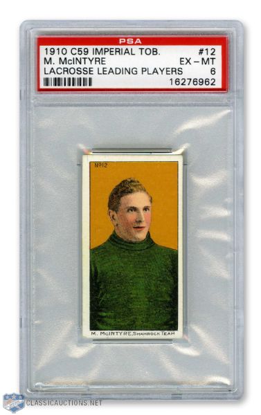 1910-11 Imperial Tobacco C59 Lacrosse Card #12 Mowie McIntyre RC - Graded PSA 6 - Highest Graded!