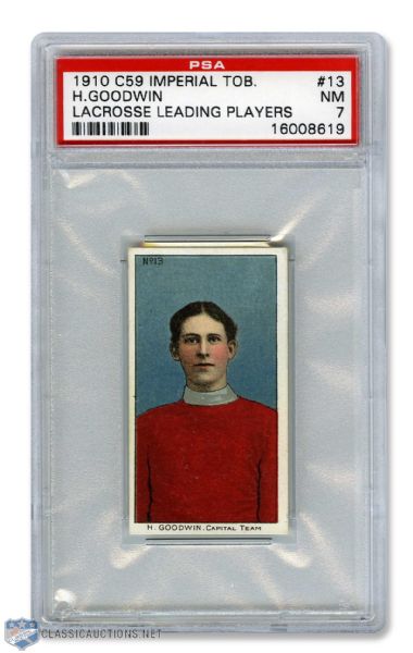 1910-11 Imperial Tobacco C59  Lacrosse Card #13 Herbert "Moose" Goodwin RC - Graded PSA 7 - Highest Graded!