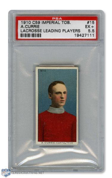 1910-11 Imperial Tobacco C59  Lacrosse Card #15 Alex Currie RC - Graded PSA 5.5 - Highest Graded!