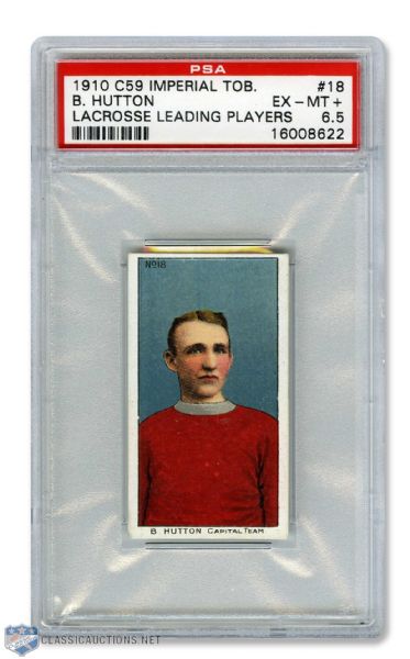 1910-11 Imperial Tobacco C59 Lacrosse Card #18 HOFer John Bower "Bouse" Hutton RC - Graded PSA 6.5