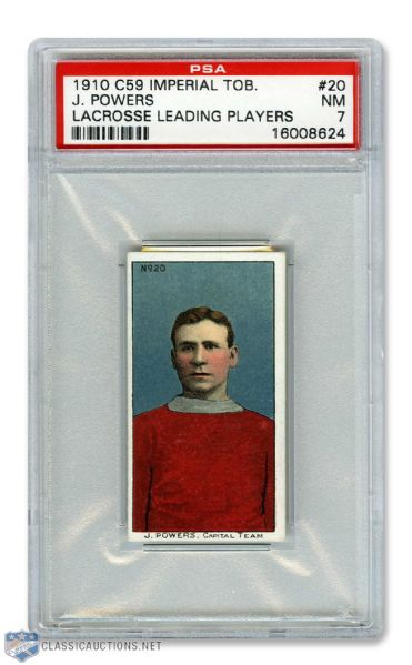1910-11 Imperial Tobacco C59  Lacrosse Card #20 HOFer Johnny Powers RC - Graded PSA 7 - Highest Graded!