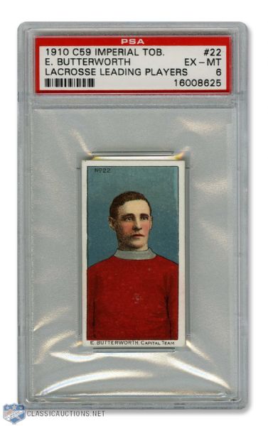 1910-11 Imperial Tobacco C59  Lacrosse Card #22 HOFer Ernie Butterworth RC - Graded PSA 6 - Highest Graded!