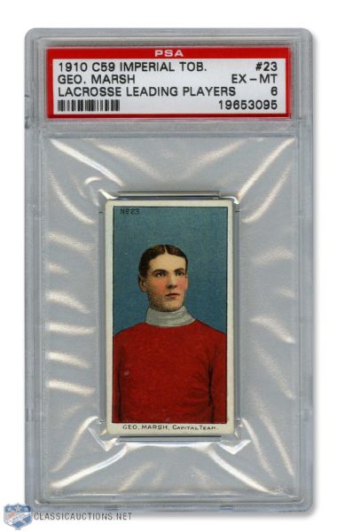 1910-11 Imperial Tobacco C59  Lacrosse Card #23 George "Dude" Marsch RC - Graded PSA 6