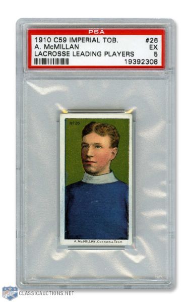 1910-11 Imperial Tobacco C59 Lacrosse Card #26 Aeneas "Reddy" McMillan RC - Graded PSA 5 - Highest Graded!