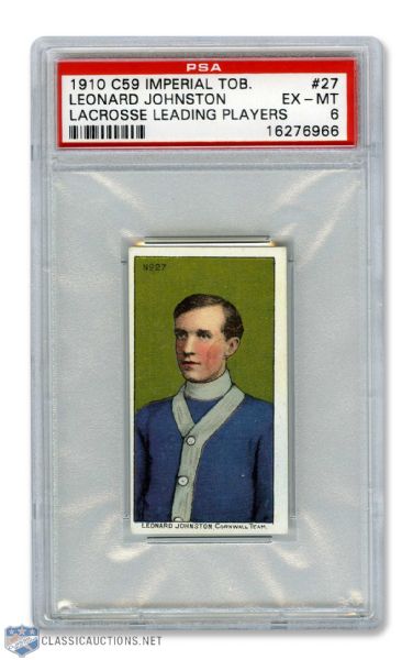 1910-11 Imperial Tobacco C59  Lacrosse Card #27 Leonard Johnston RC - Graded PSA 6 - Highest Graded!